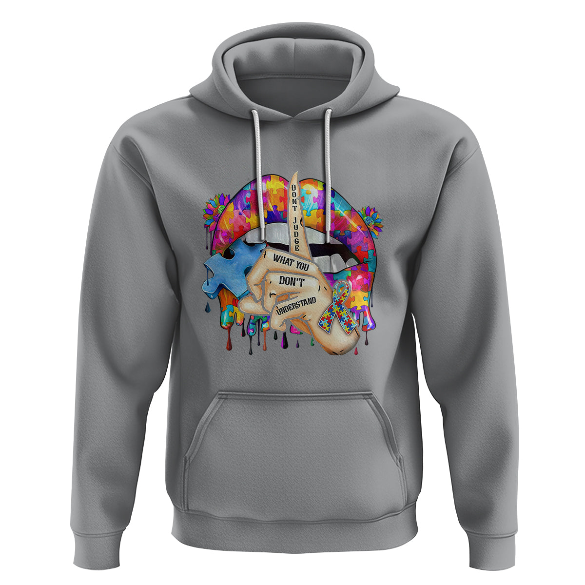 Autism Awareness Hoodie Don't Jundge What You Don't Understand Puzzle Lip - Wonder Print Shop