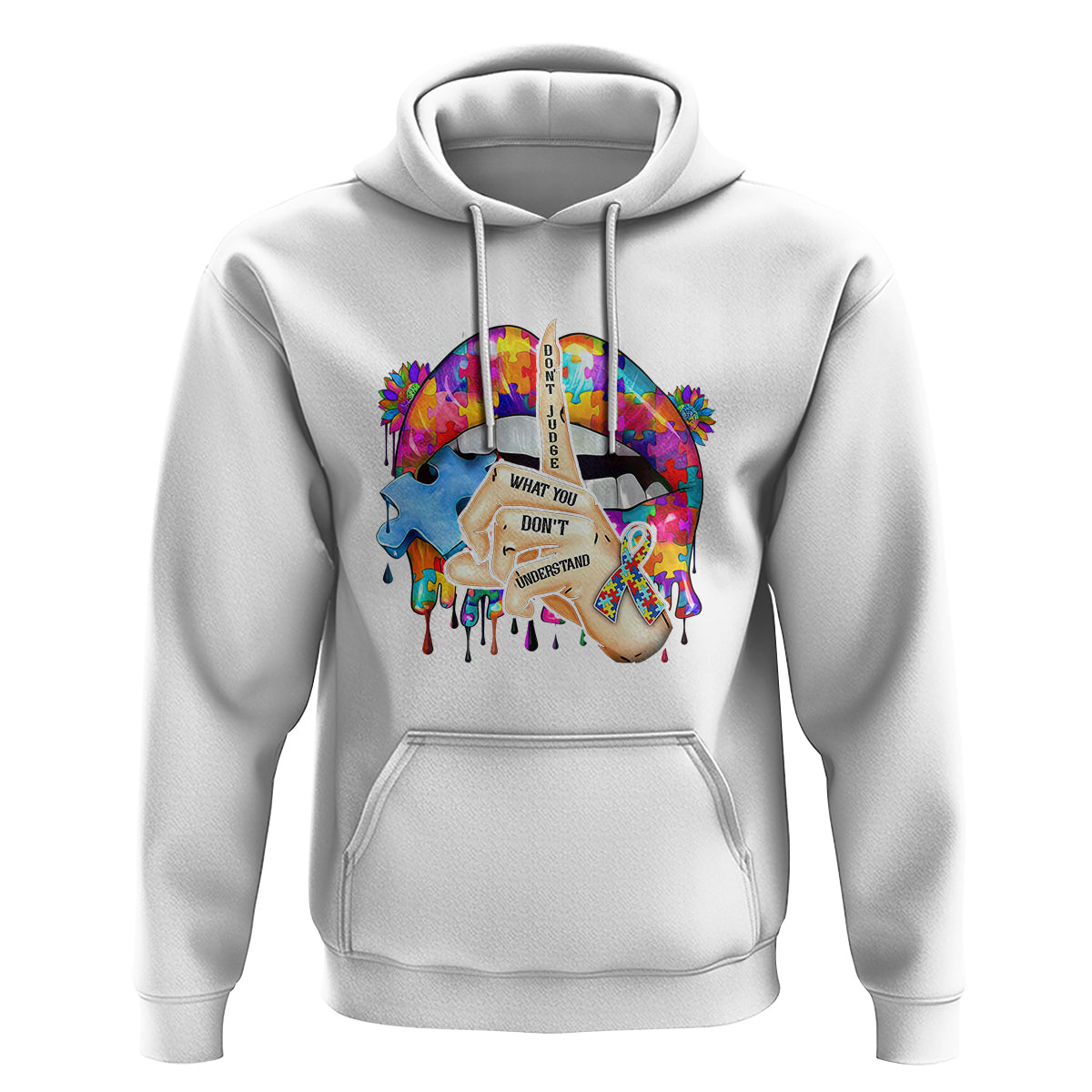 Autism Awareness Hoodie Don't Jundge What You Don't Understand Puzzle Lip - Wonder Print Shop