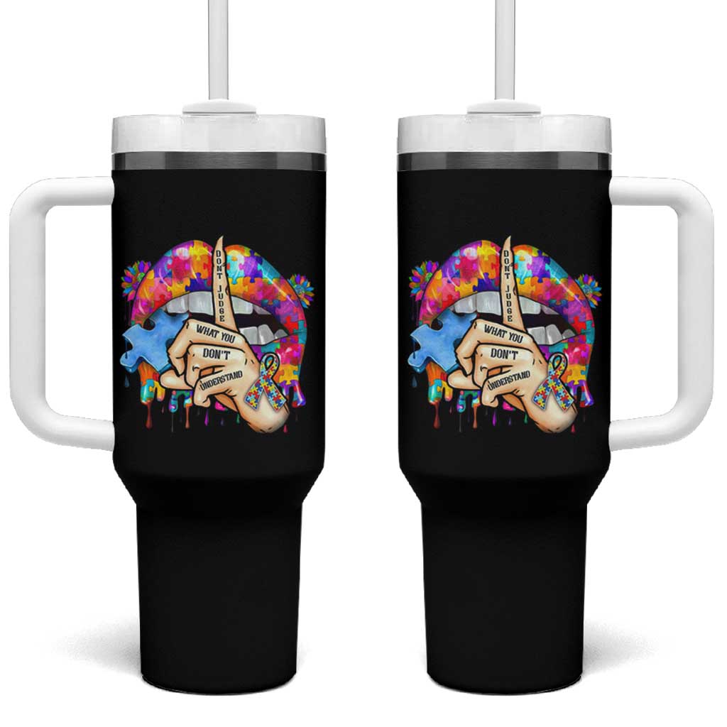 Autism Awareness Tumbler With Handle Don't Jundge What You Don't Understand Puzzle Lip