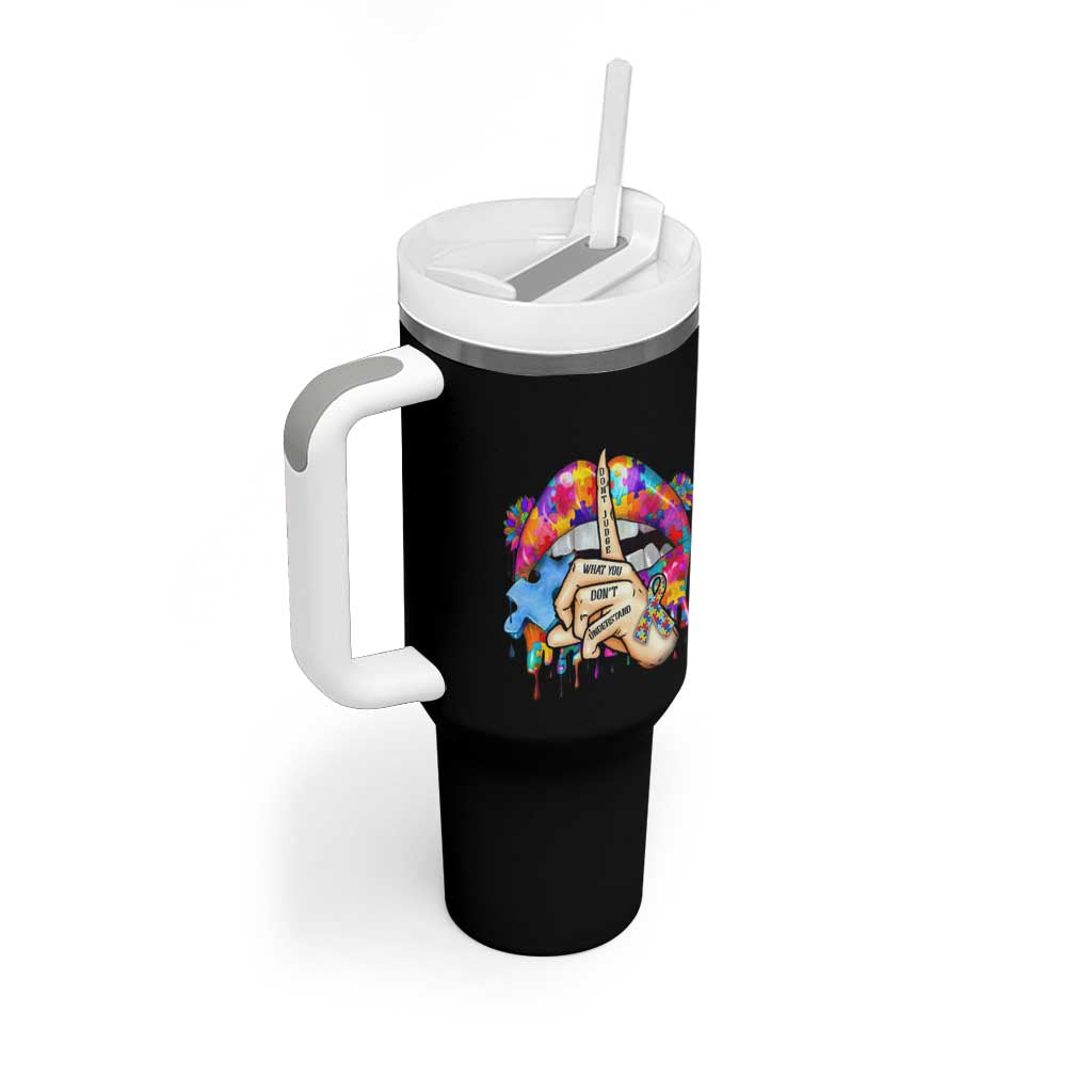 Autism Awareness Tumbler With Handle Don't Jundge What You Don't Understand Puzzle Lip