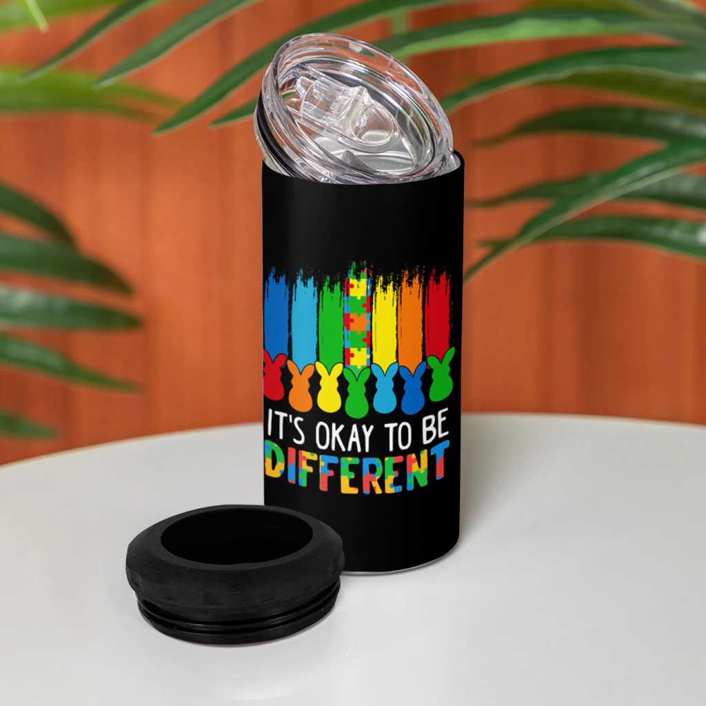 Autism Awareness 4 in 1 Can Cooler Tumbler It's OK To Be Different Puzzle Easter Bunny