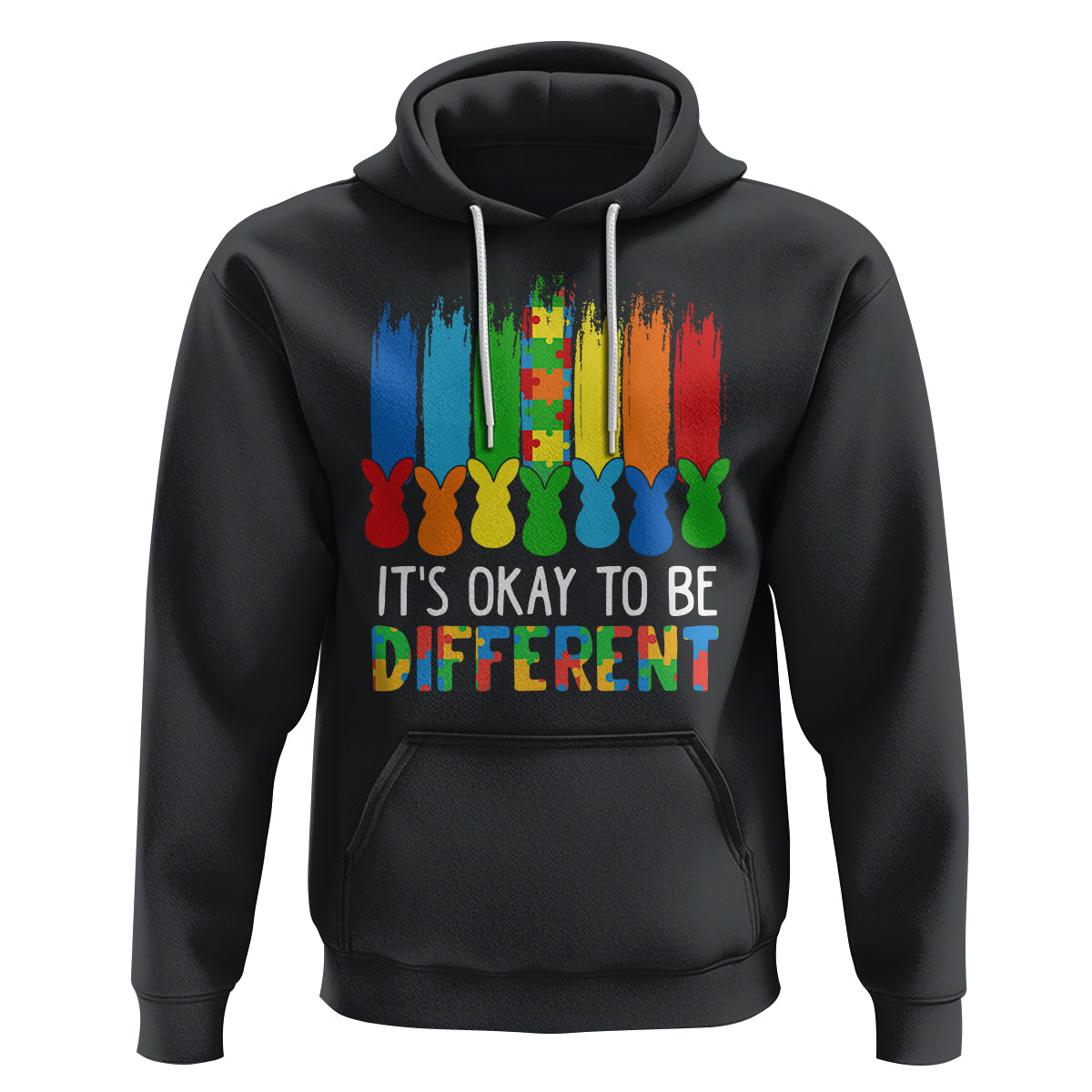 Autism Awareness Hoodie It's OK To Be Different Puzzle Easter Bunny - Wonder Print Shop