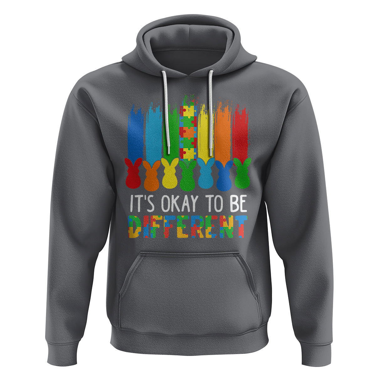 Autism Awareness Hoodie It's OK To Be Different Puzzle Easter Bunny - Wonder Print Shop