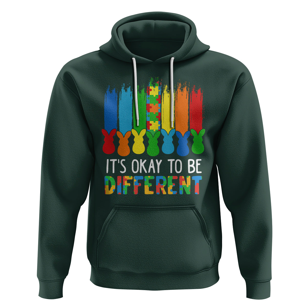 Autism Awareness Hoodie It's OK To Be Different Puzzle Easter Bunny - Wonder Print Shop