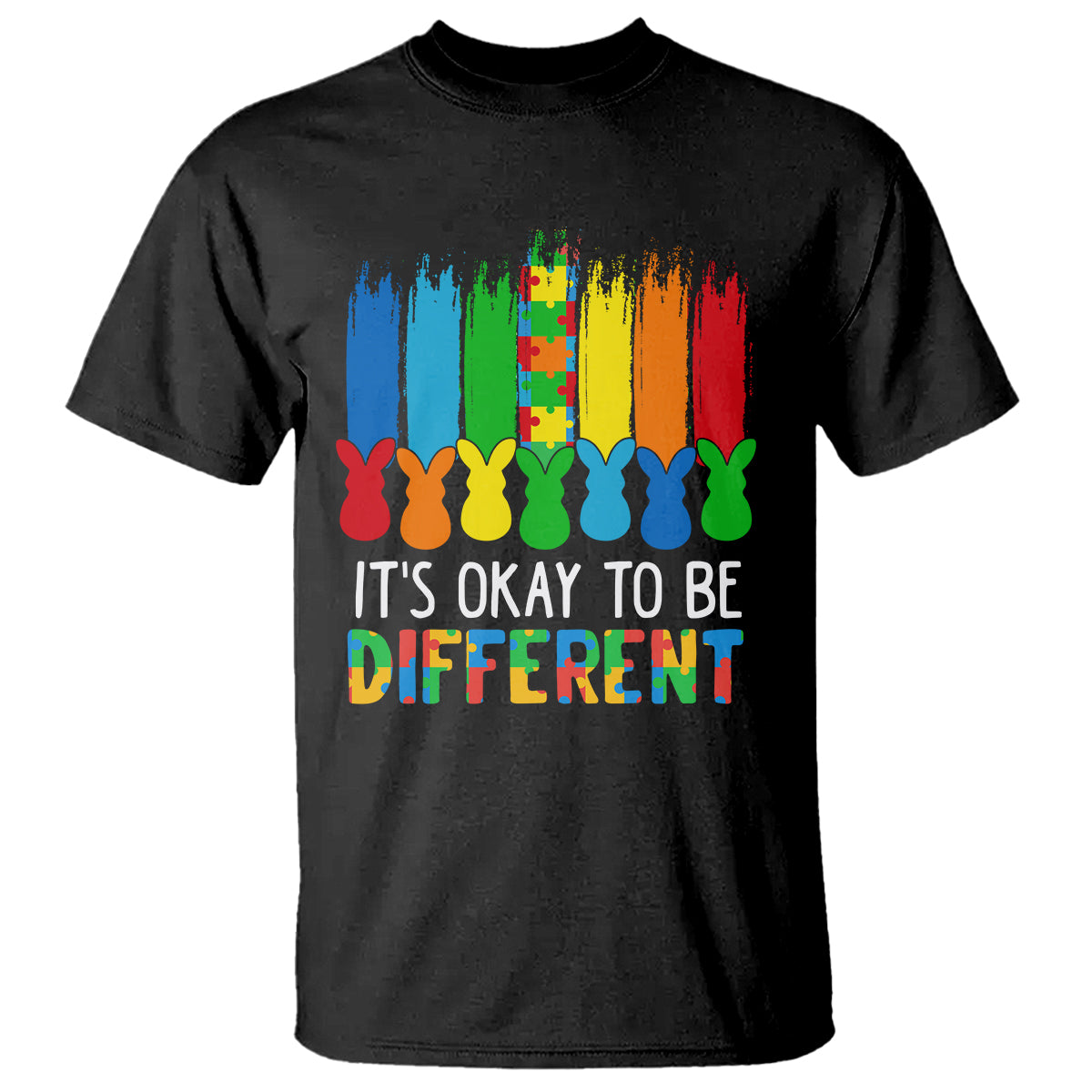 Autism Awareness T Shirt It's OK To Be Different Puzzle Easter Bunny - Wonder Print Shop