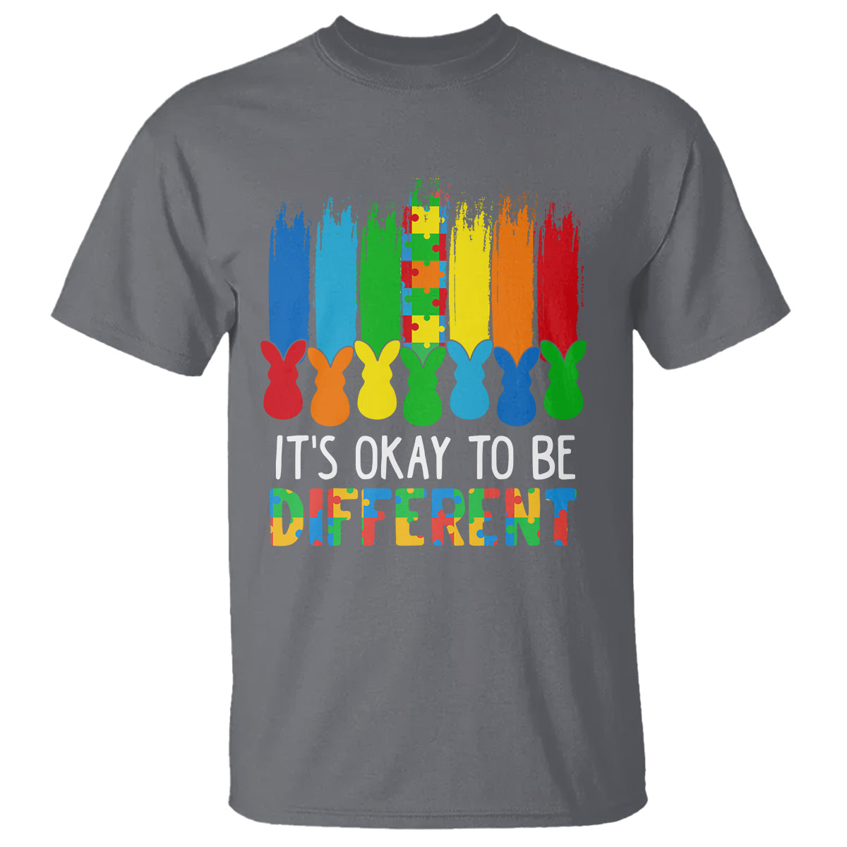 Autism Awareness T Shirt It's OK To Be Different Puzzle Easter Bunny - Wonder Print Shop