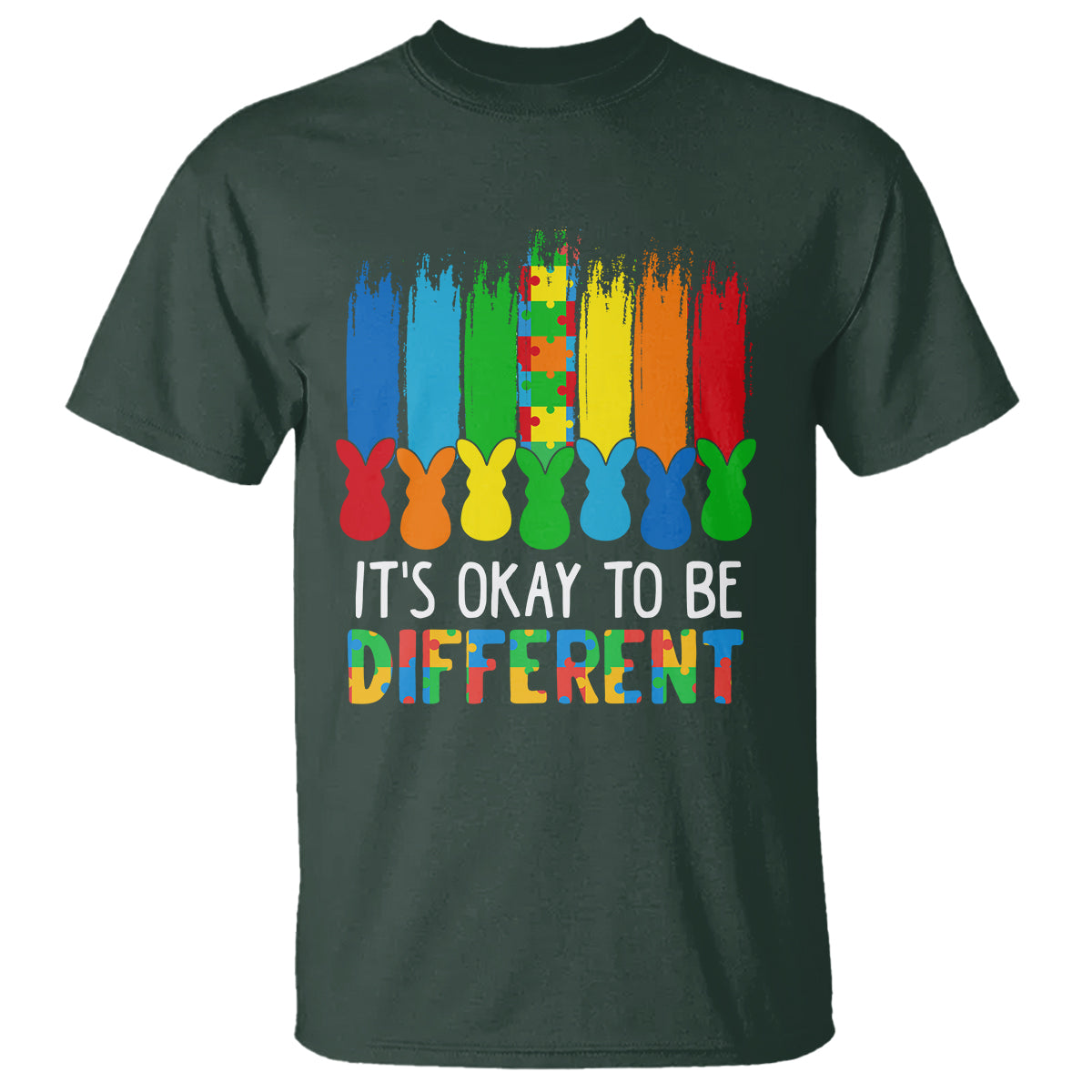 Autism Awareness T Shirt It's OK To Be Different Puzzle Easter Bunny - Wonder Print Shop