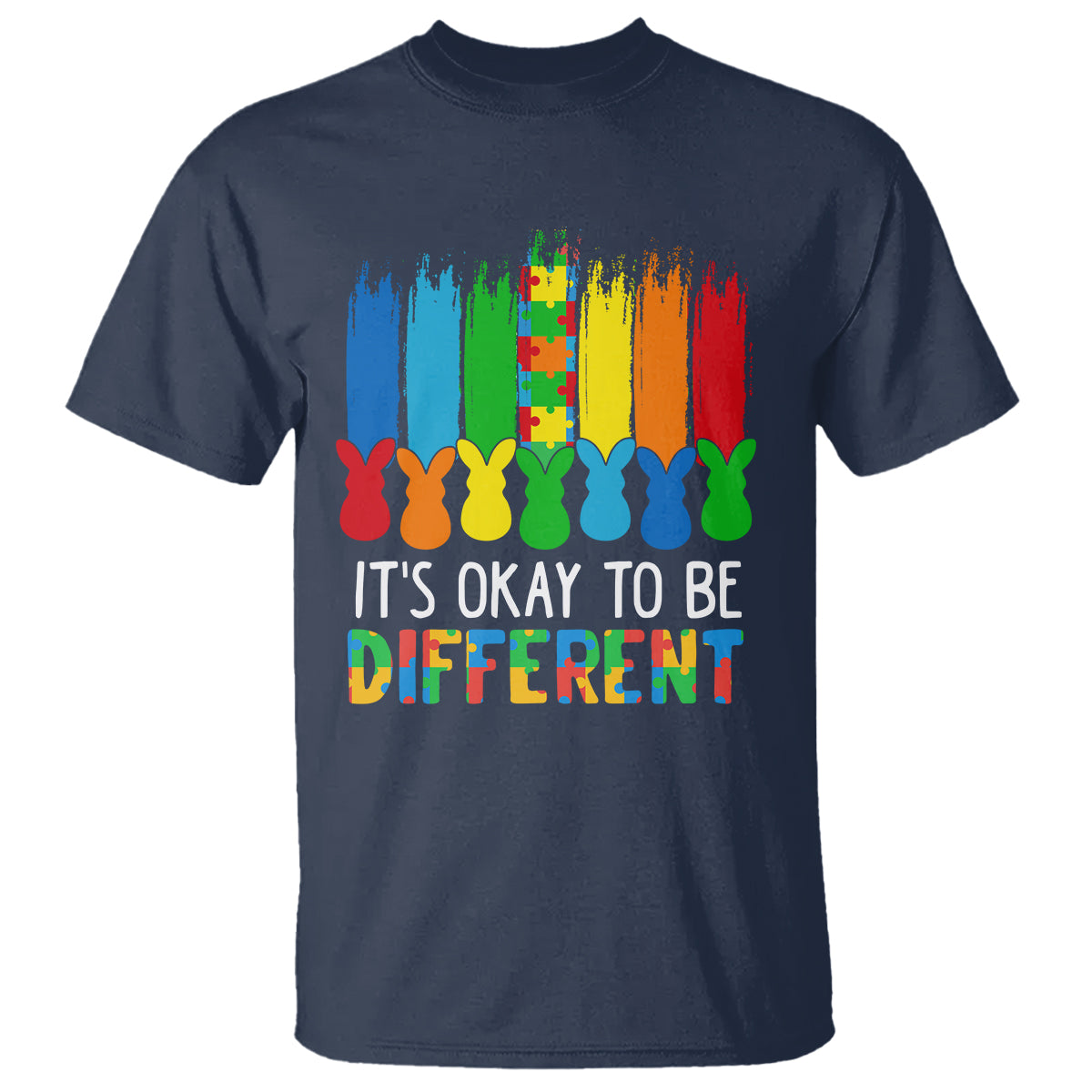 Autism Awareness T Shirt It's OK To Be Different Puzzle Easter Bunny - Wonder Print Shop