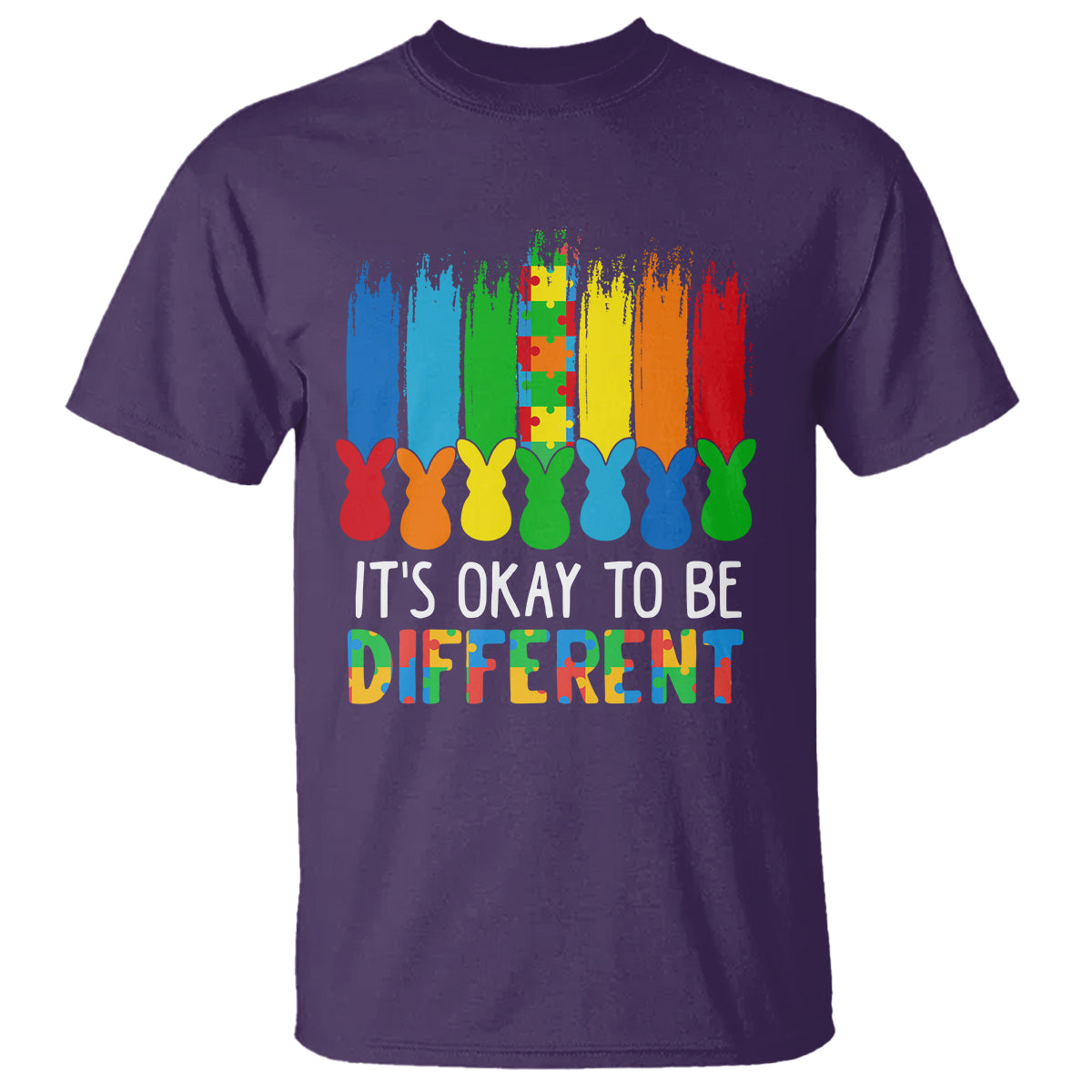 Autism Awareness T Shirt It's OK To Be Different Puzzle Easter Bunny - Wonder Print Shop