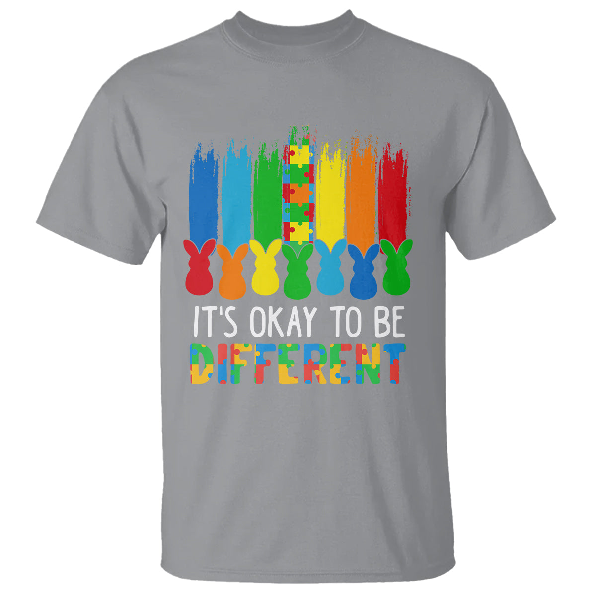 Autism Awareness T Shirt It's OK To Be Different Puzzle Easter Bunny - Wonder Print Shop