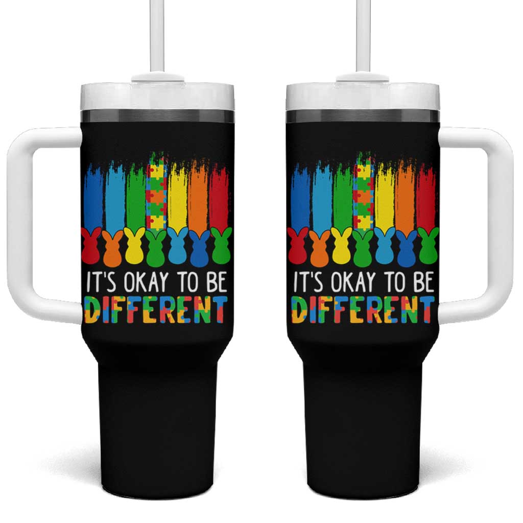 Autism Awareness Tumbler With Handle It's OK To Be Different Puzzle Easter Bunny