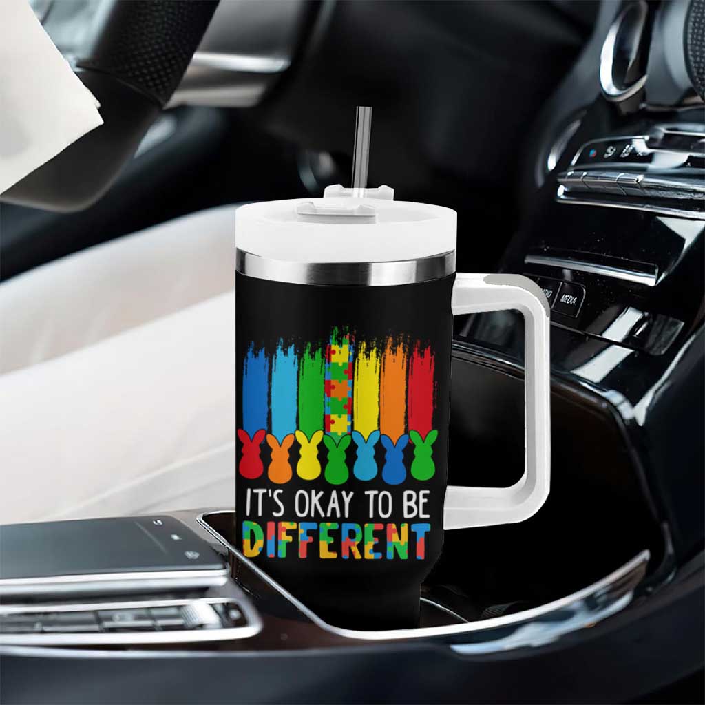Autism Awareness Tumbler With Handle It's OK To Be Different Puzzle Easter Bunny