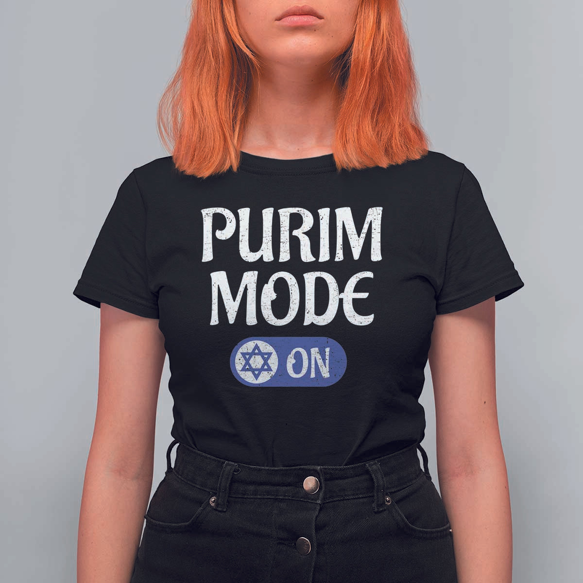 Funny Purim Mode On T Shirt For Women Jewish Star of David