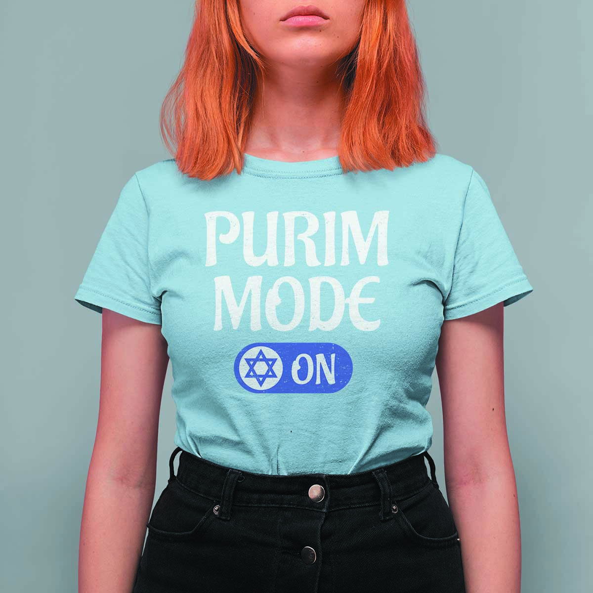 Funny Purim Mode On T Shirt For Women Jewish Star of David