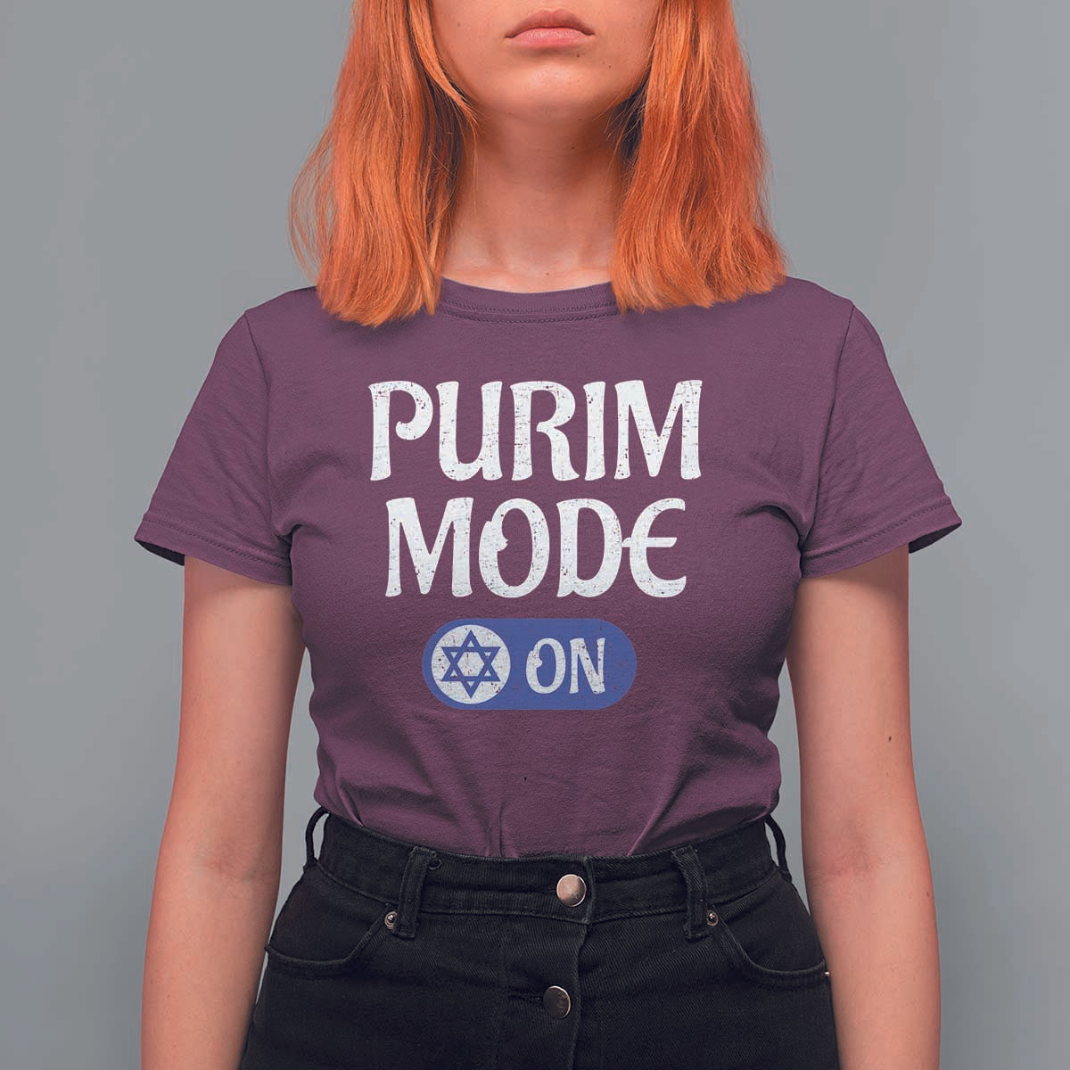 Funny Purim Mode On T Shirt For Women Jewish Star of David