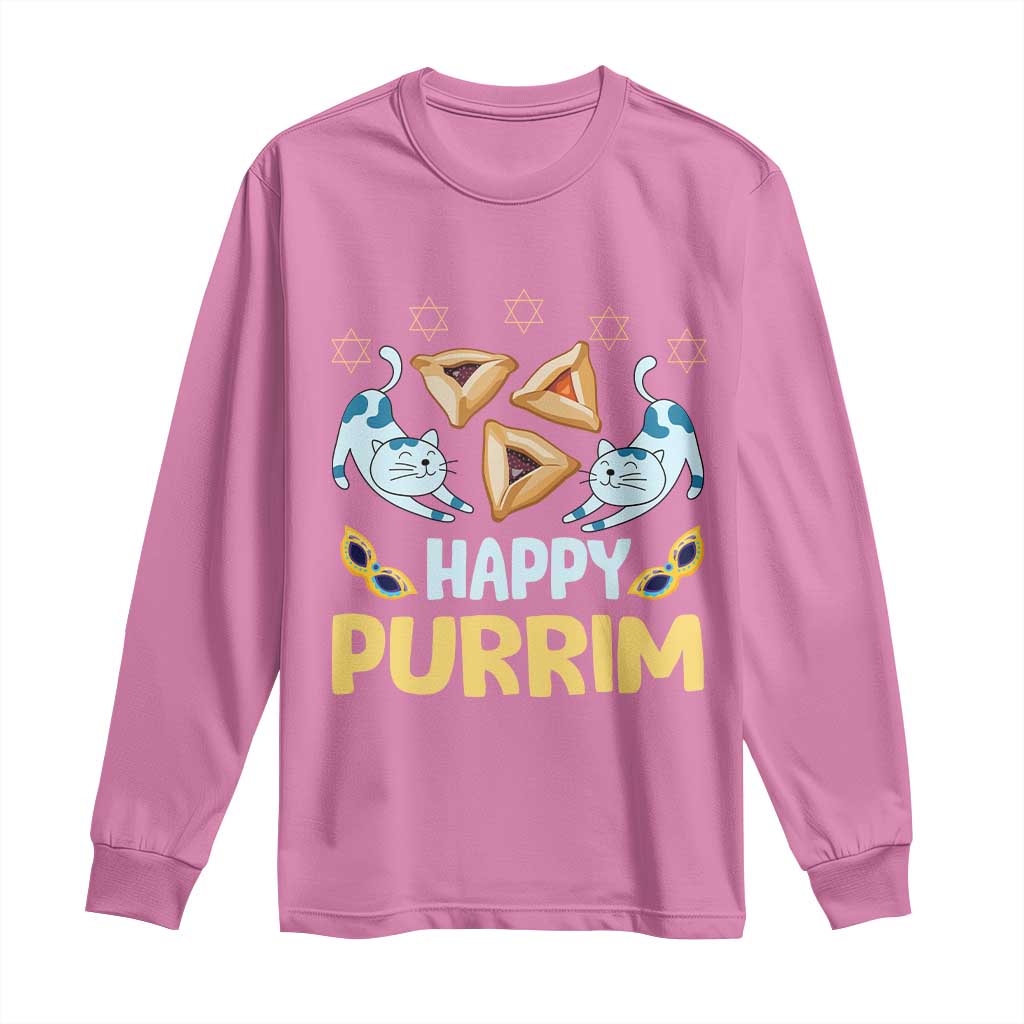 Purim Cat Long Sleeve Shirt Happy Purrim Hamantash Jewish Star of David
