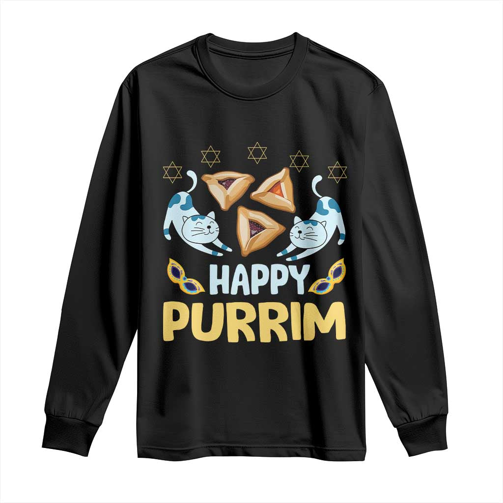 Purim Cat Long Sleeve Shirt Happy Purrim Hamantash Jewish Star of David