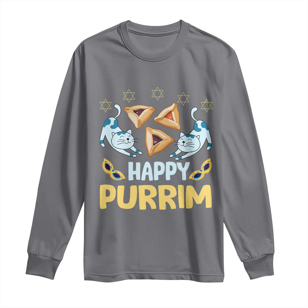 Purim Cat Long Sleeve Shirt Happy Purrim Hamantash Jewish Star of David