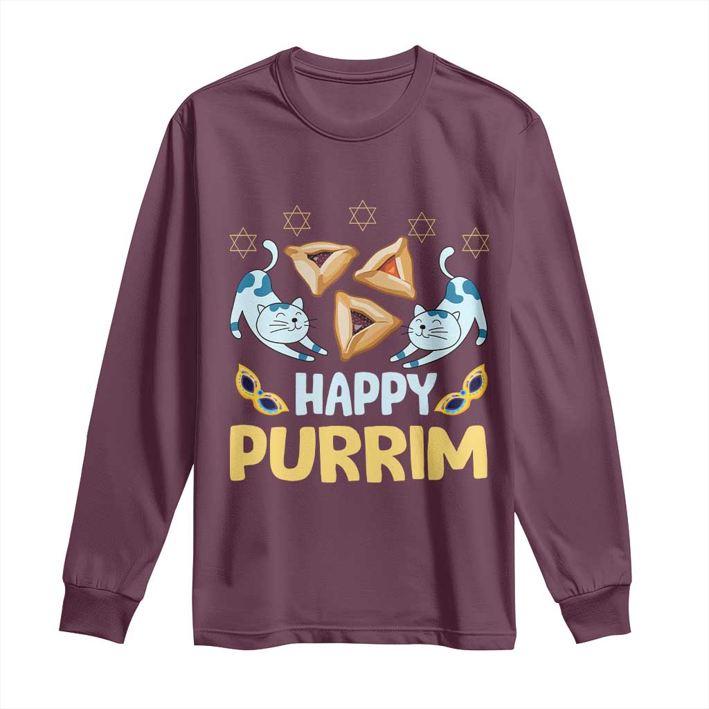 Purim Cat Long Sleeve Shirt Happy Purrim Hamantash Jewish Star of David