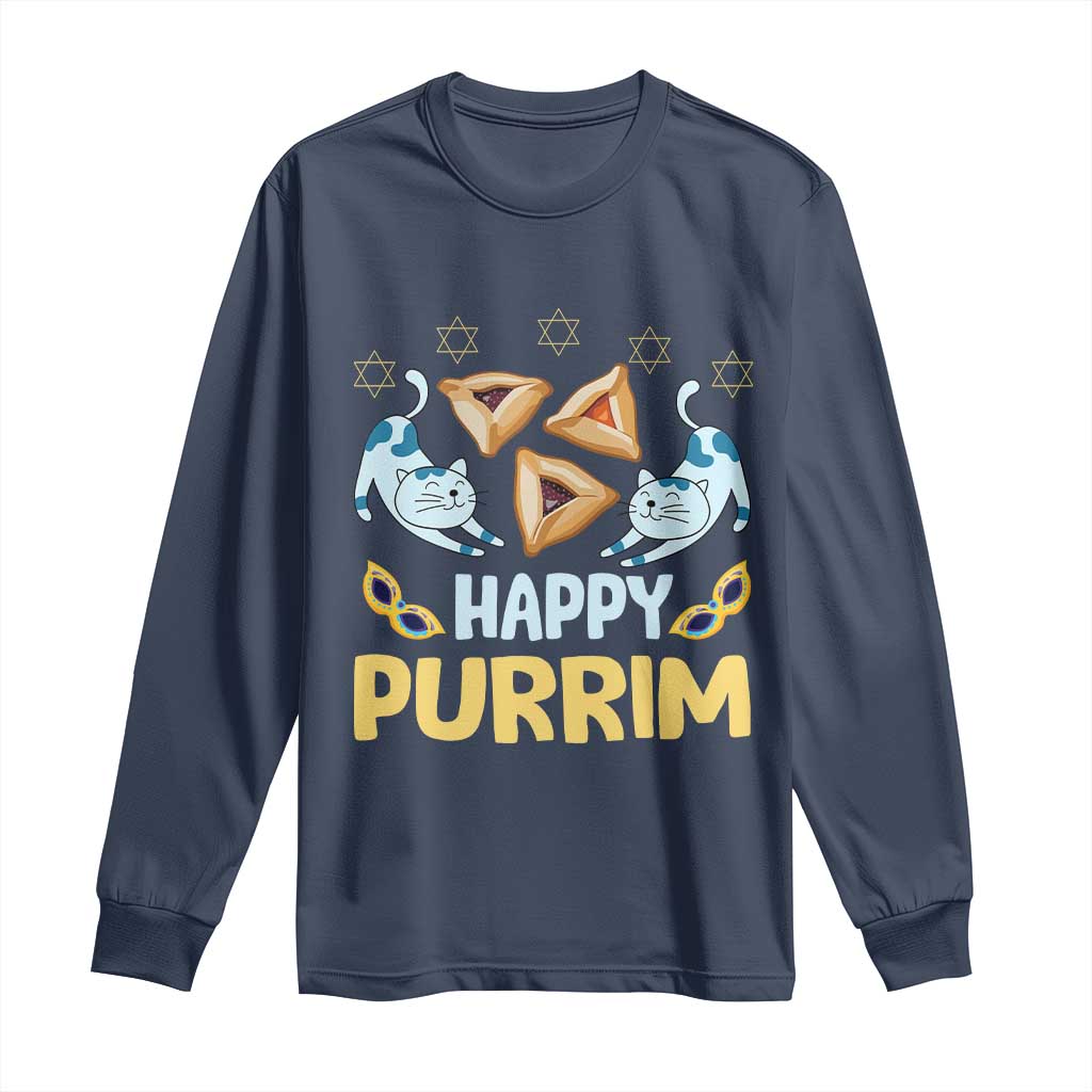 Purim Cat Long Sleeve Shirt Happy Purrim Hamantash Jewish Star of David