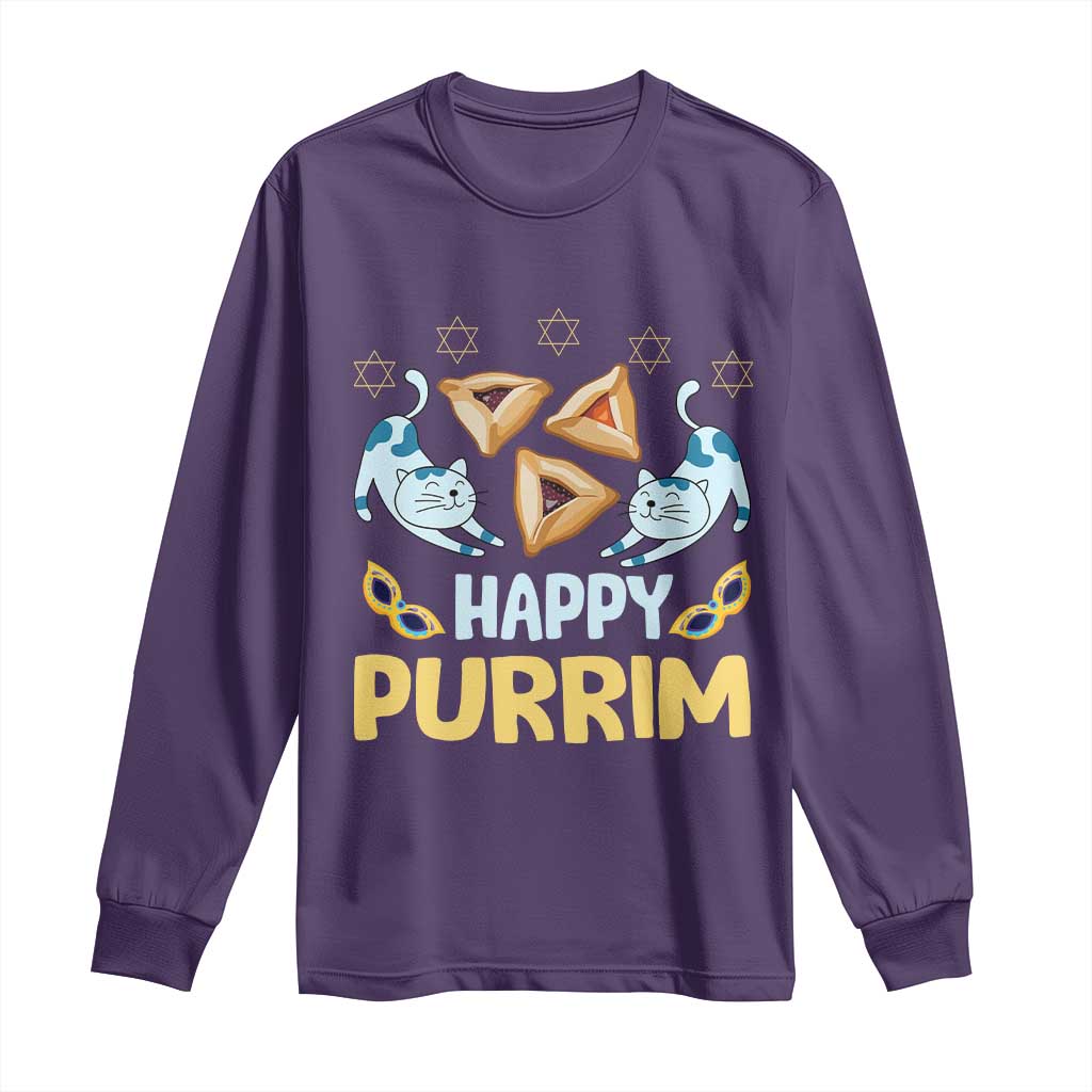 Purim Cat Long Sleeve Shirt Happy Purrim Hamantash Jewish Star of David