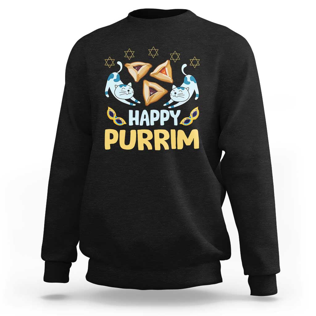 Purim Cat Sweatshirt Happy Purrim Hamantash Jewish Star of David