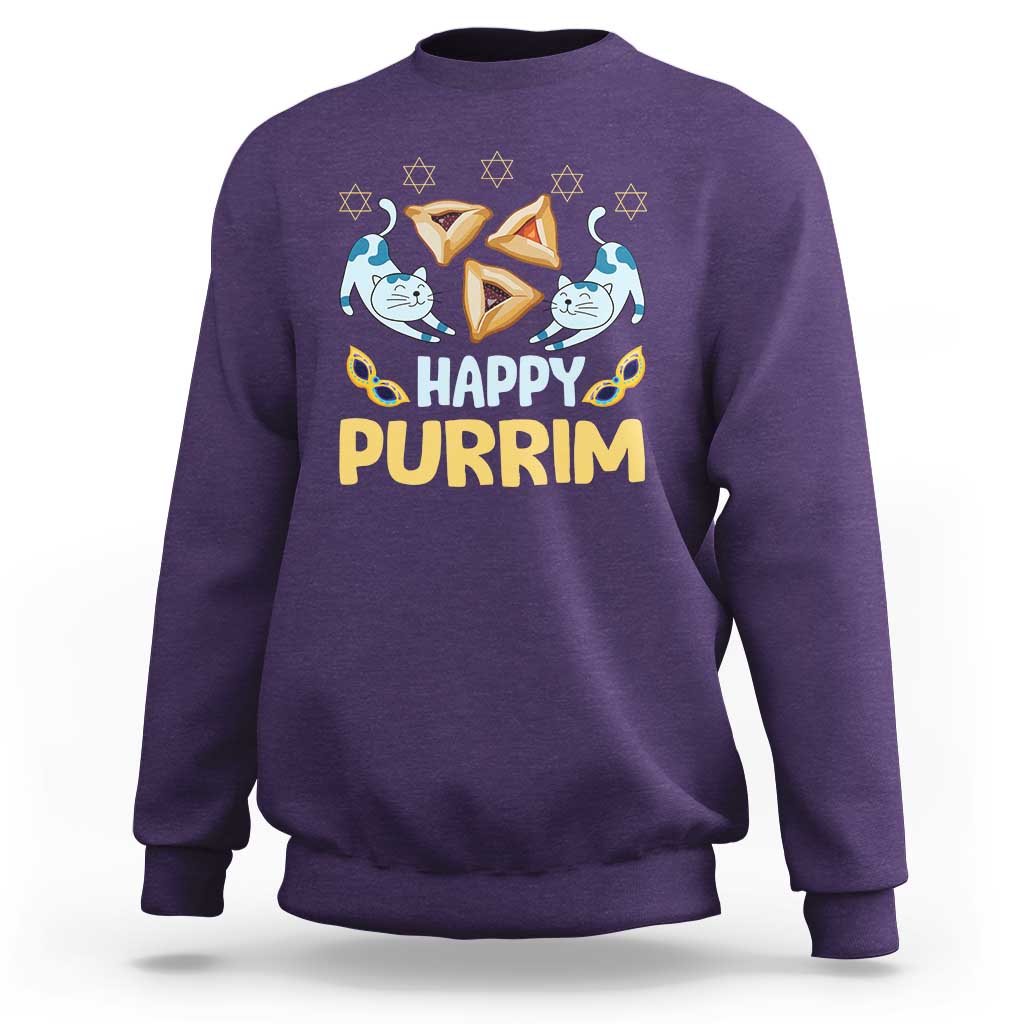 Purim Cat Sweatshirt Happy Purrim Hamantash Jewish Star of David
