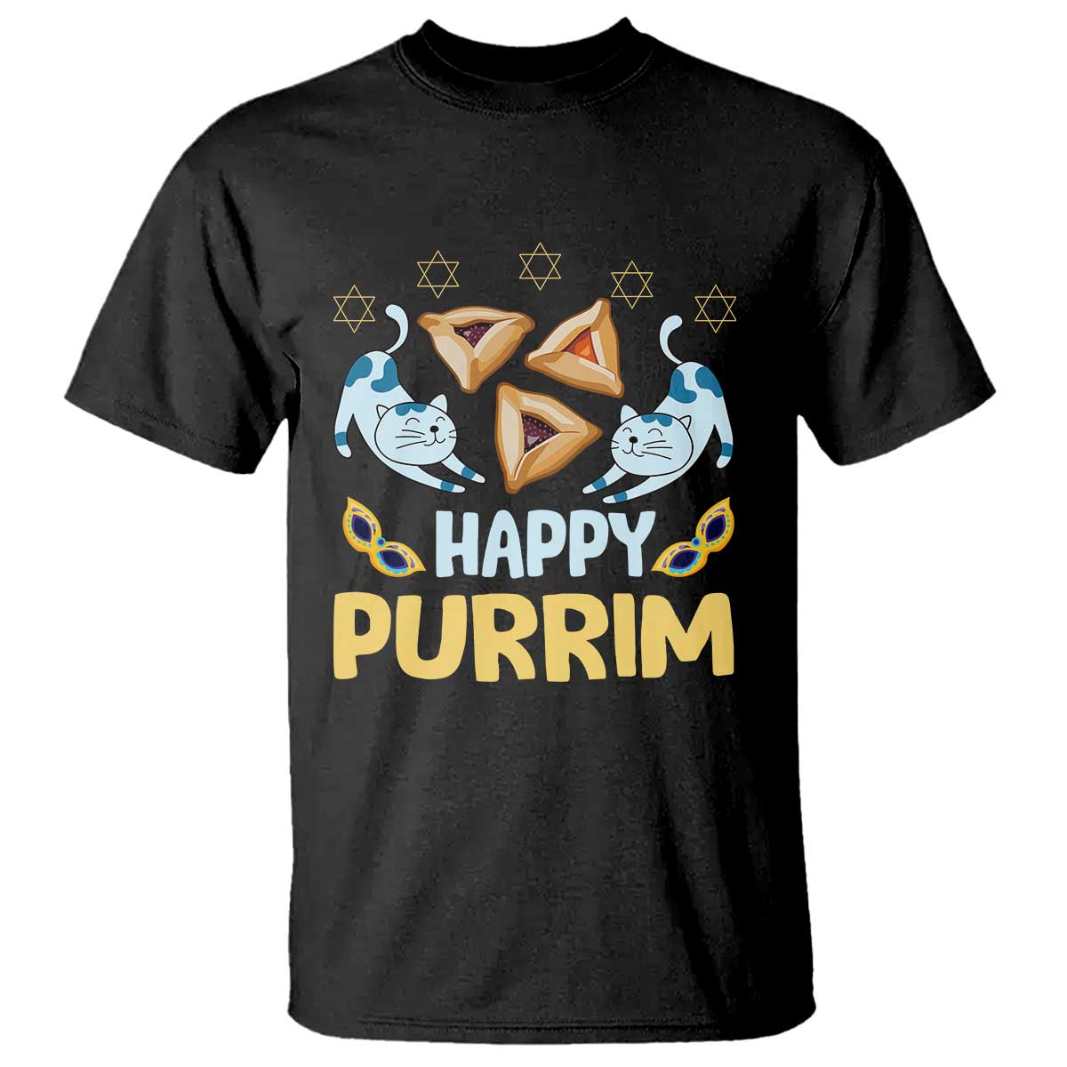 Purim Cat T Shirt Happy Purrim Hamantash Jewish Star of David
