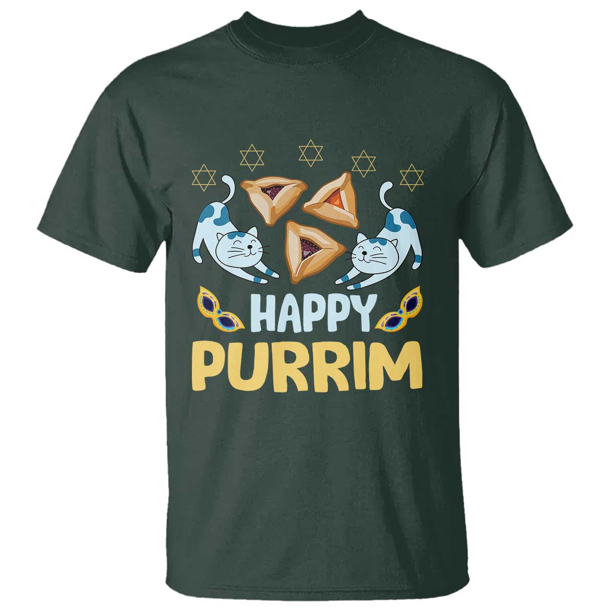 Purim Cat T Shirt Happy Purrim Hamantash Jewish Star of David
