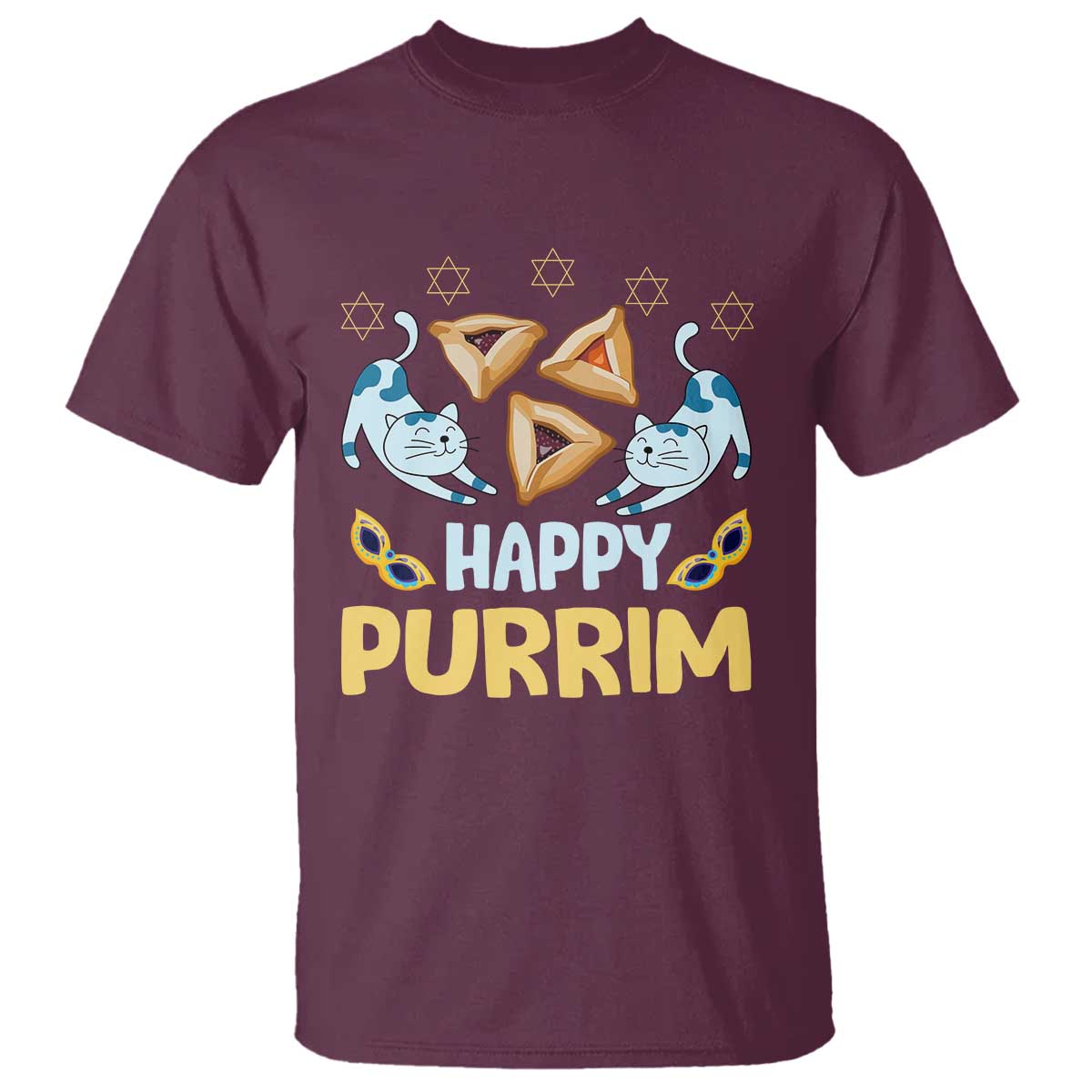 Purim Cat T Shirt Happy Purrim Hamantash Jewish Star of David