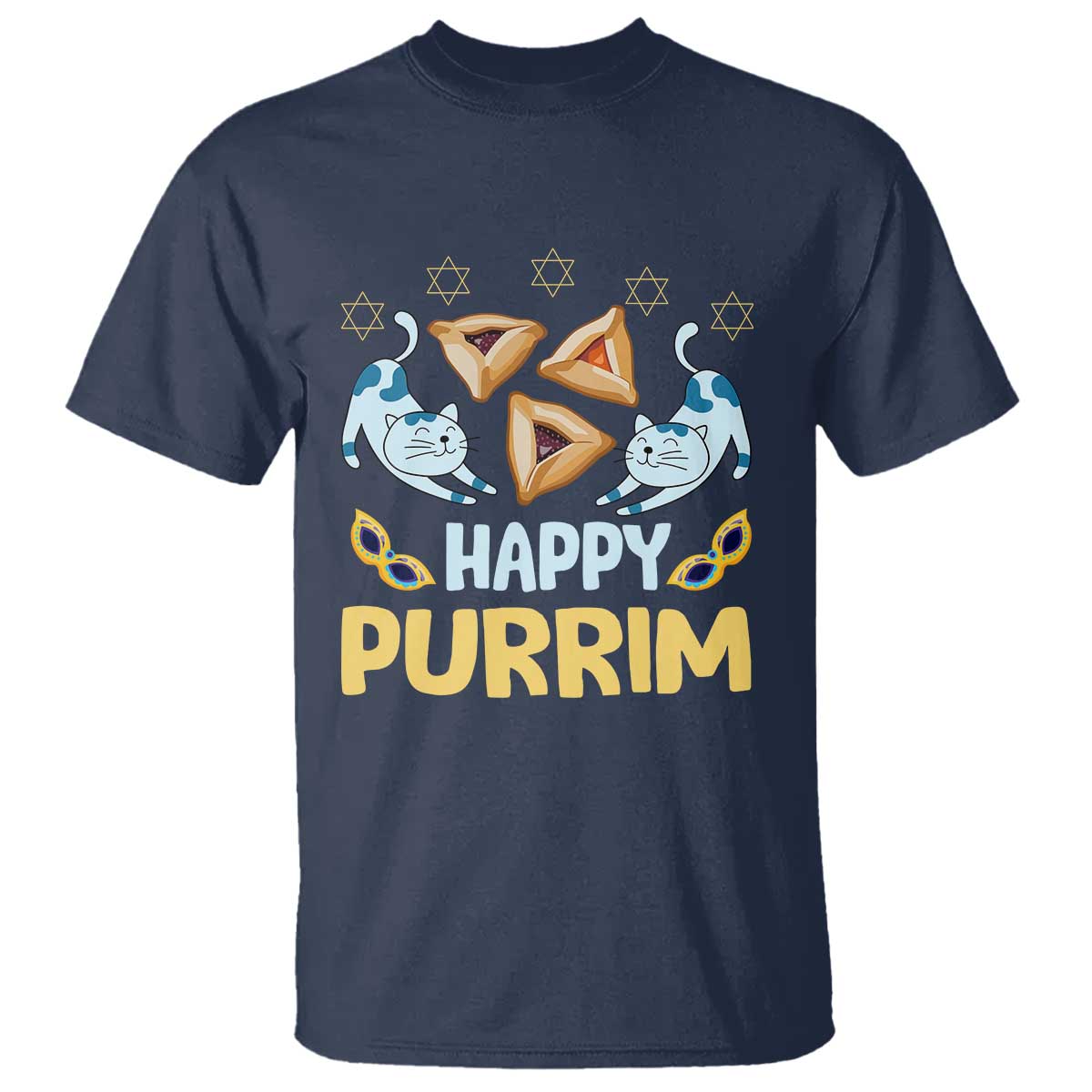 Purim Cat T Shirt Happy Purrim Hamantash Jewish Star of David