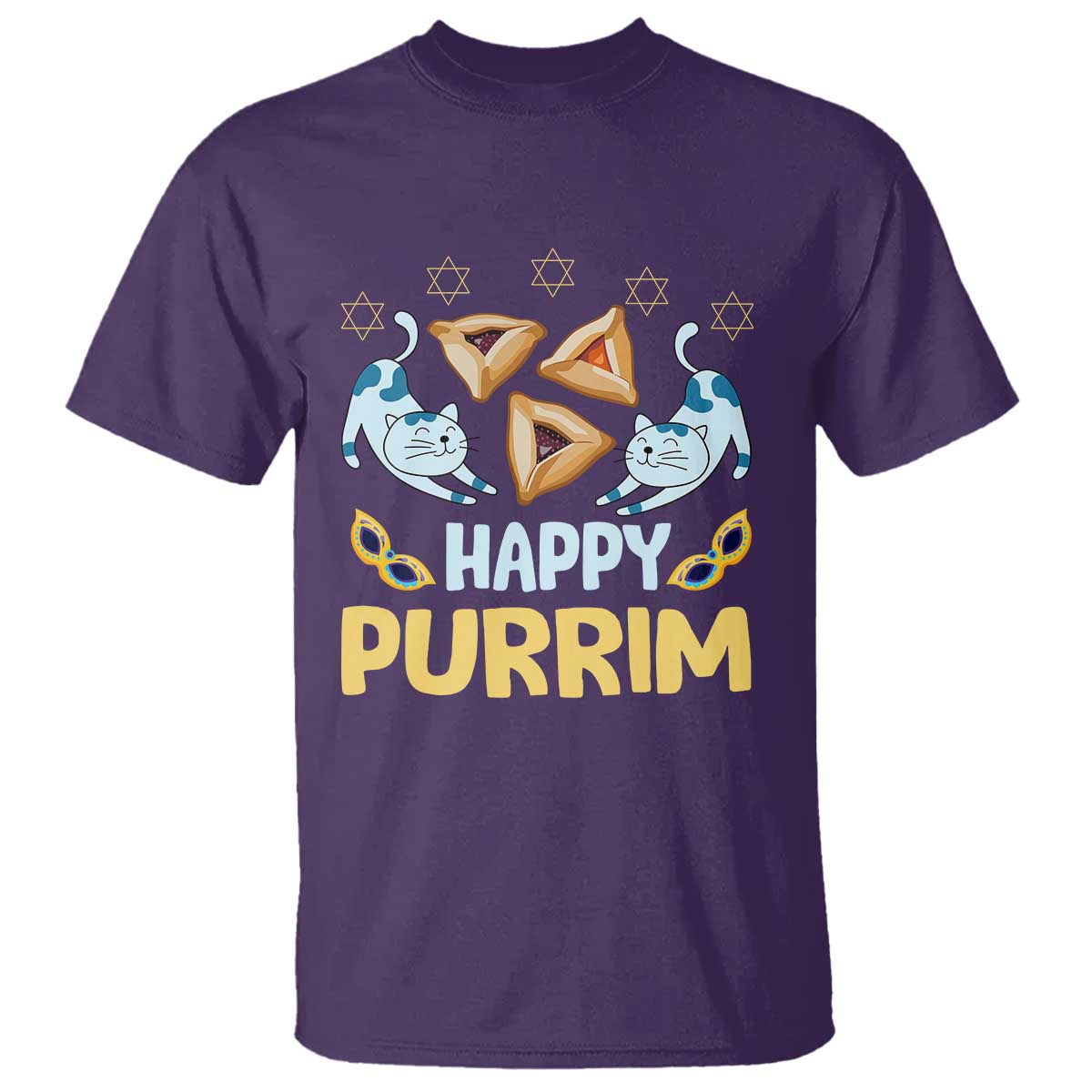 Purim Cat T Shirt Happy Purrim Hamantash Jewish Star of David
