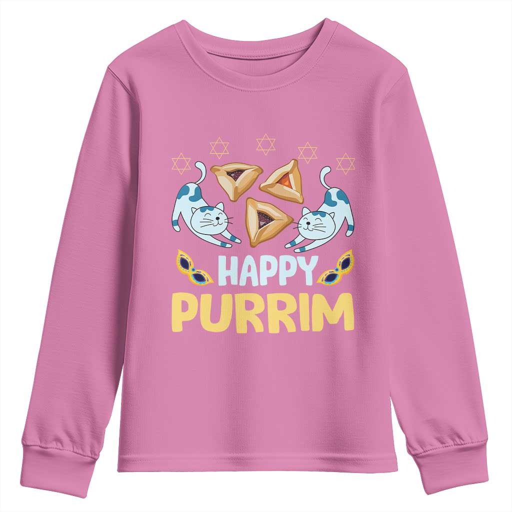 Purim Cat Youth Sweatshirt Happy Purrim Hamantash Jewish Star of David