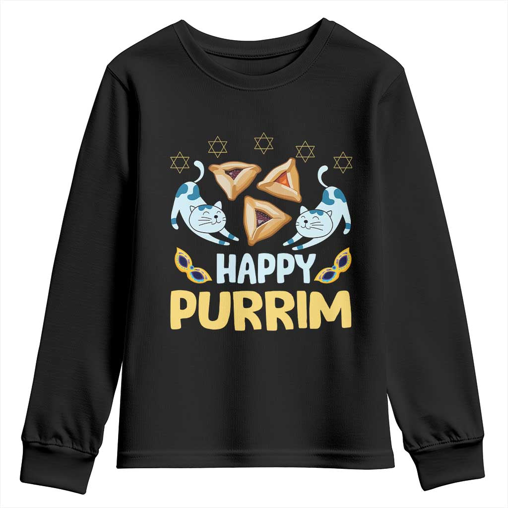 Purim Cat Youth Sweatshirt Happy Purrim Hamantash Jewish Star of David
