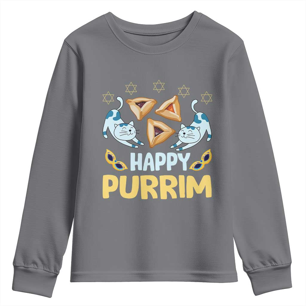 Purim Cat Youth Sweatshirt Happy Purrim Hamantash Jewish Star of David