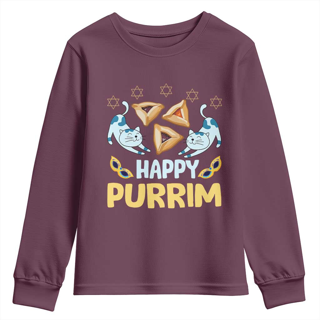 Purim Cat Youth Sweatshirt Happy Purrim Hamantash Jewish Star of David