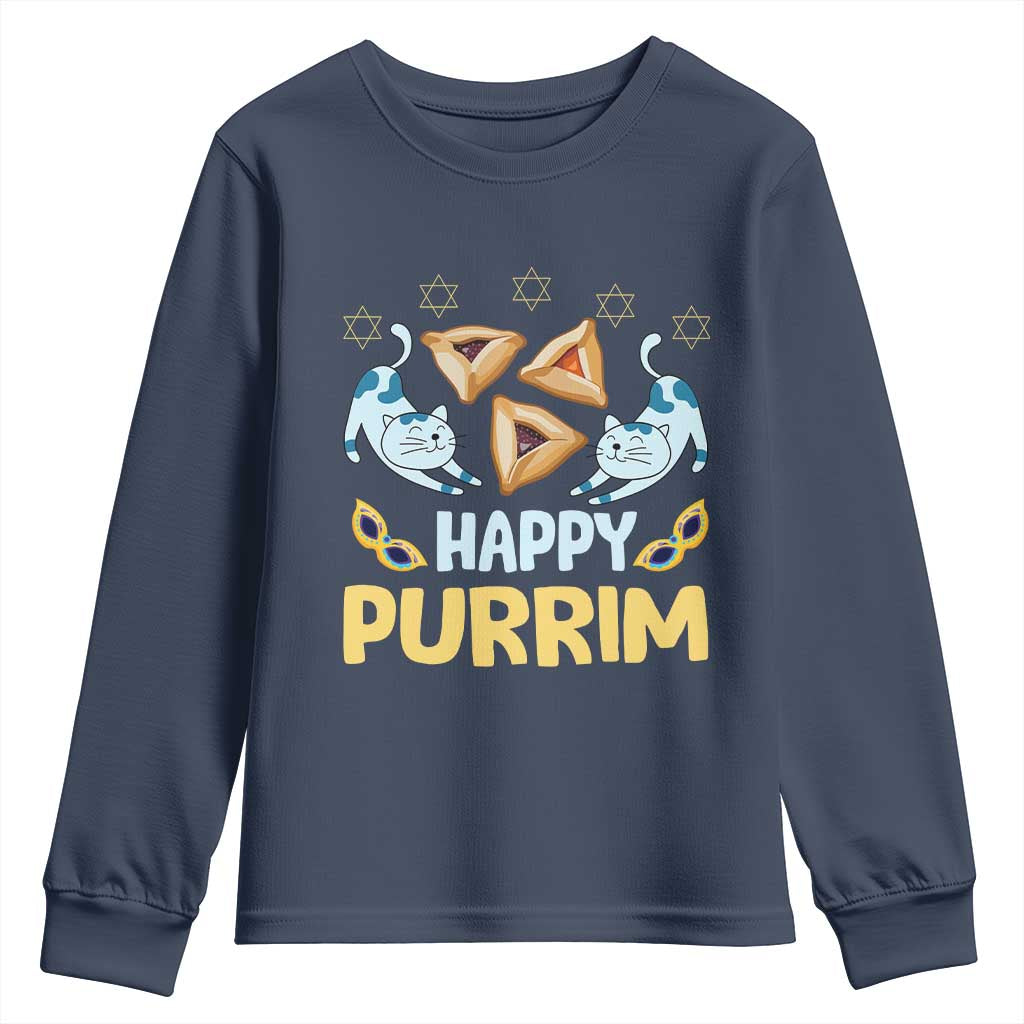 Purim Cat Youth Sweatshirt Happy Purrim Hamantash Jewish Star of David