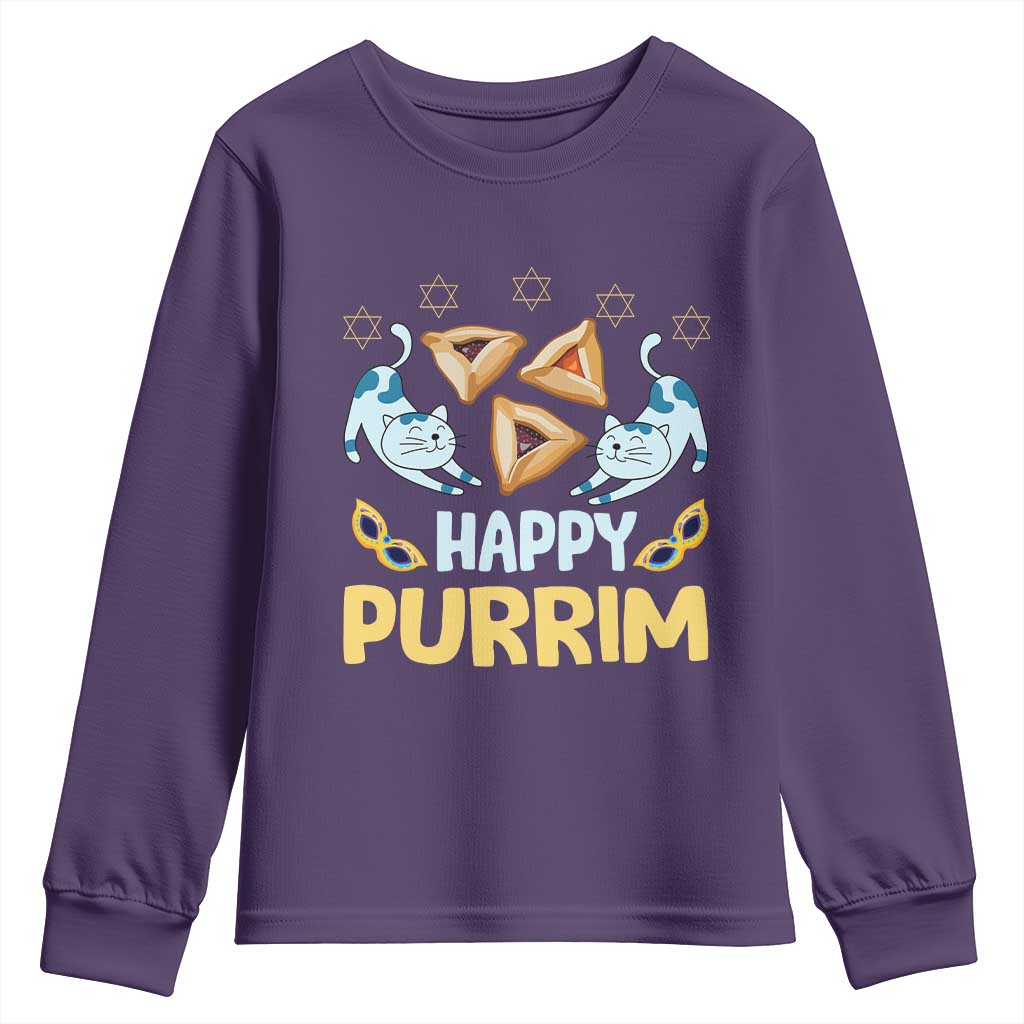 Purim Cat Youth Sweatshirt Happy Purrim Hamantash Jewish Star of David