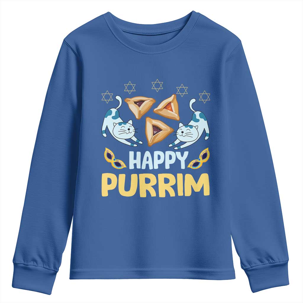 Purim Cat Youth Sweatshirt Happy Purrim Hamantash Jewish Star of David