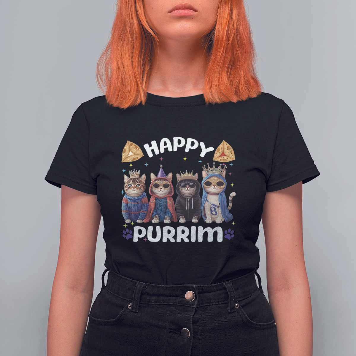 Purim Cat T Shirt For Women Happy Purrim Hamantash Cute Cat Costume
