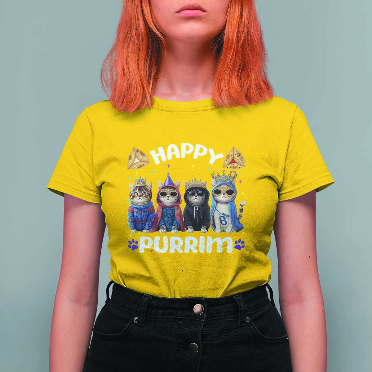 Purim Cat T Shirt For Women Happy Purrim Hamantash Cute Cat Costume