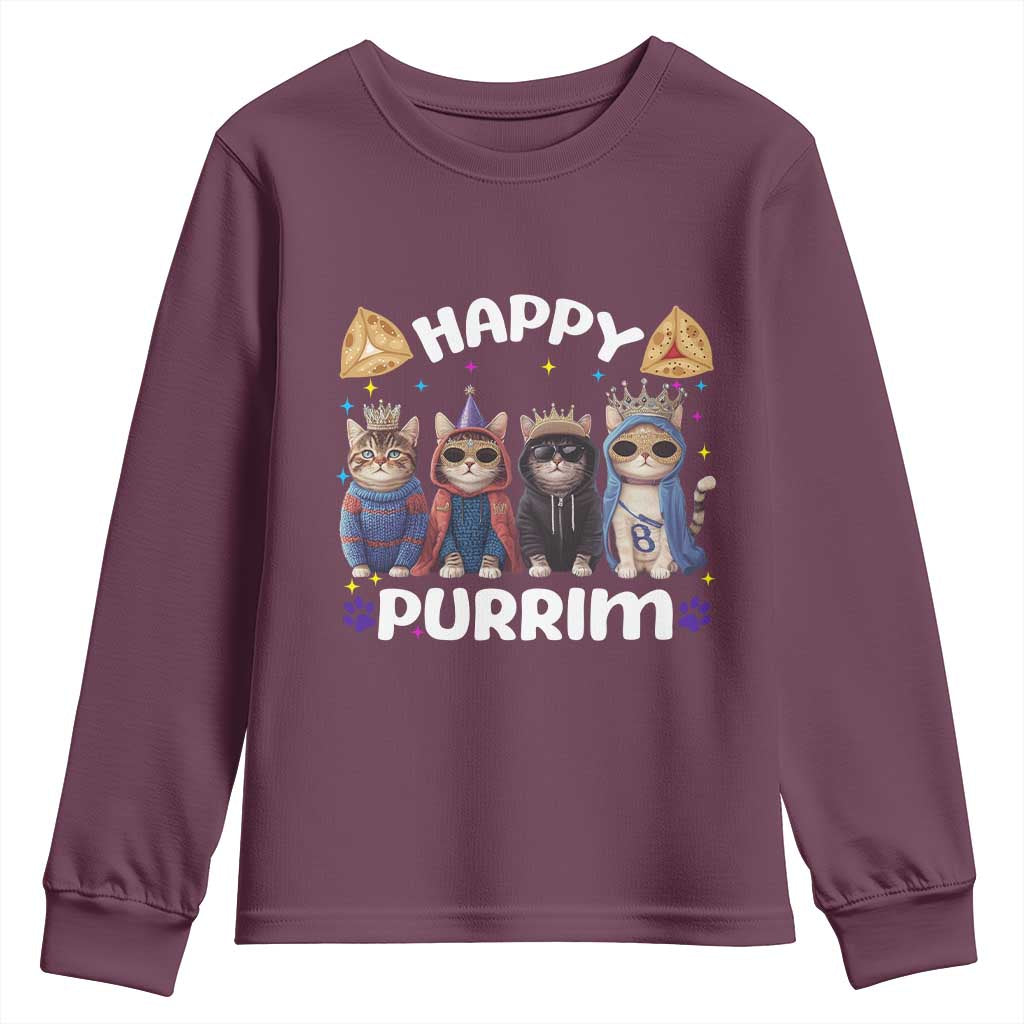 Purim Cat Youth Sweatshirt Happy Purrim Hamantash Cute Cat Costume