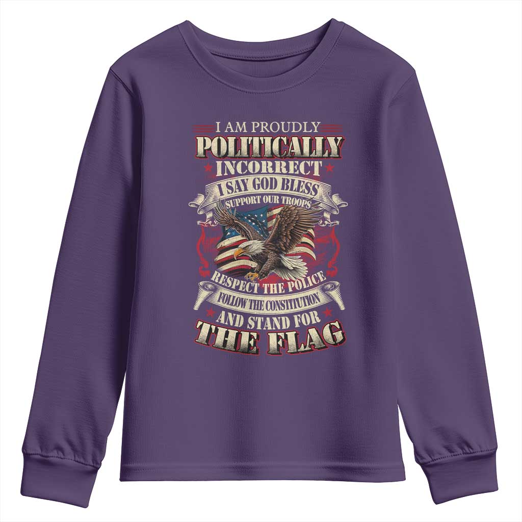 American Patriotism Youth Sweatshirt Proudly Politically Incorrect God Bless America Support Troops