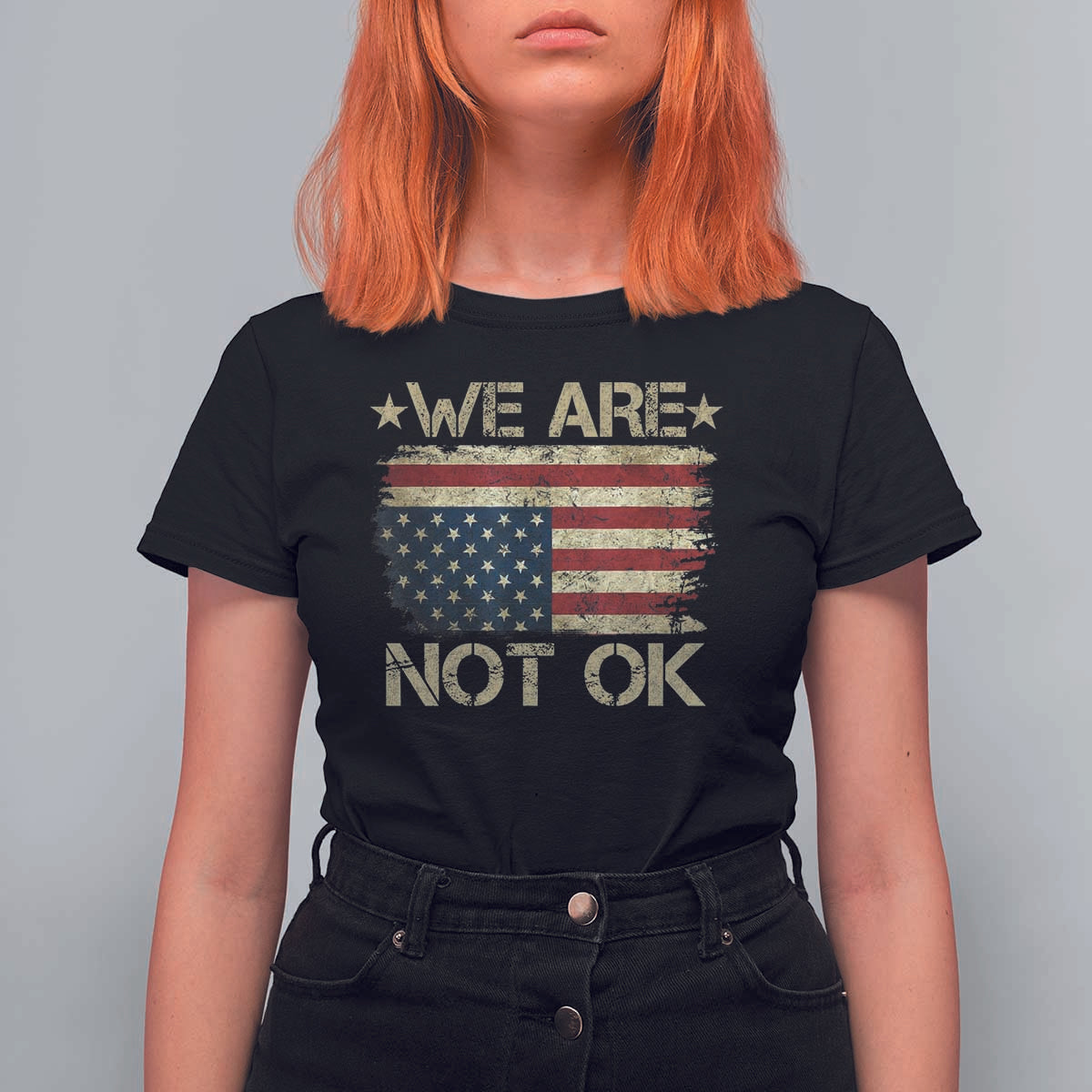 We Are Not Ok American Flag Upside Down T Shirt For Women