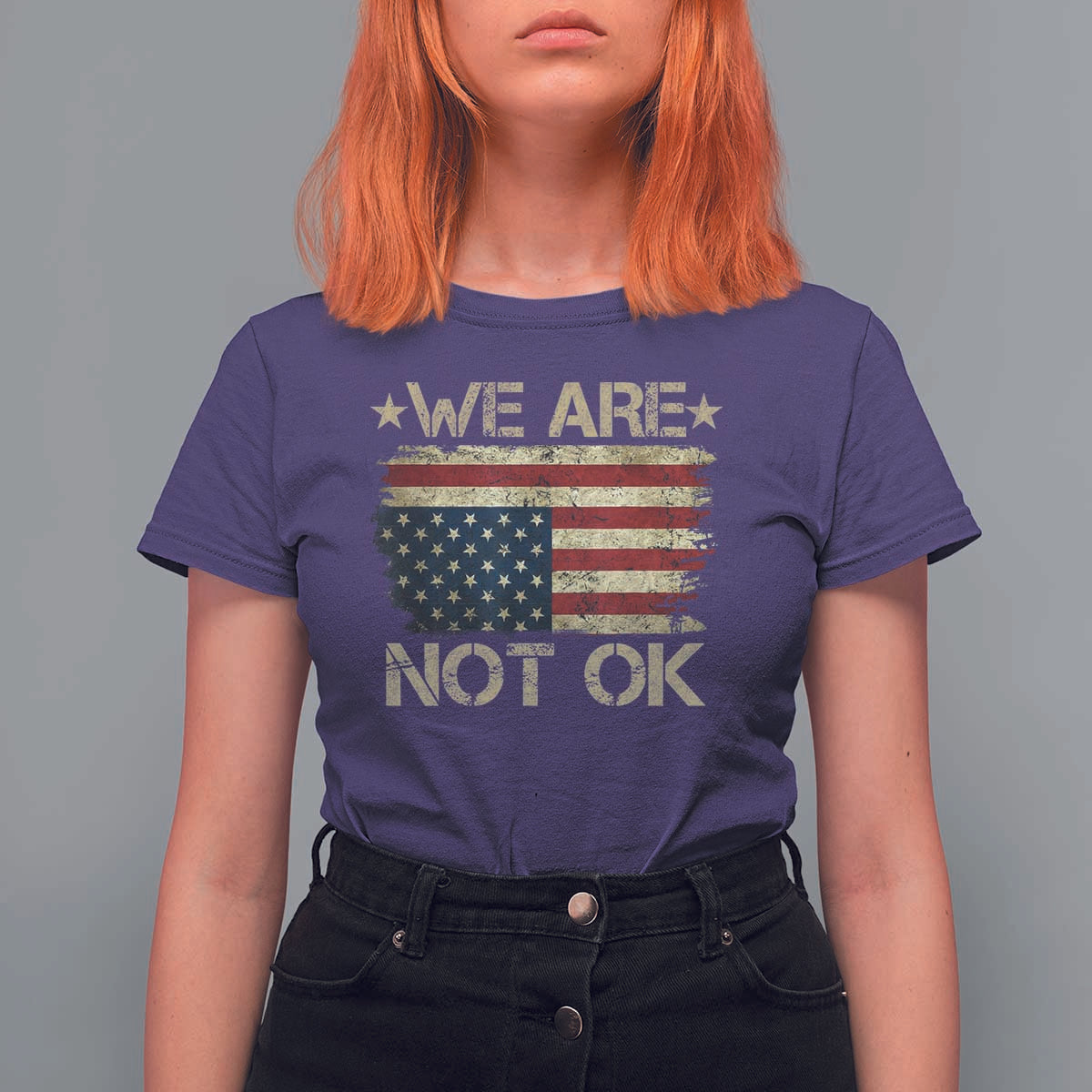 We Are Not Ok American Flag Upside Down T Shirt For Women