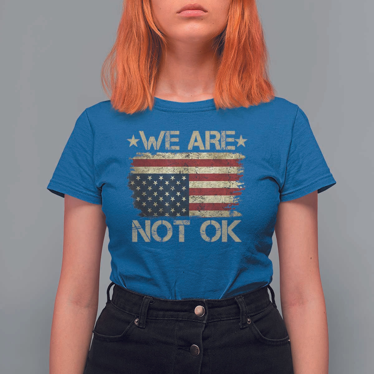 We Are Not Ok American Flag Upside Down T Shirt For Women