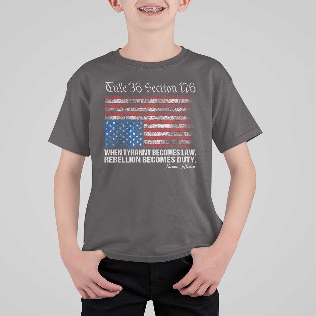 American Flag Upside Down Thomas Jefferson T Shirt For Kid When Tyranny Becomes Law Rebellion Becomes Duty