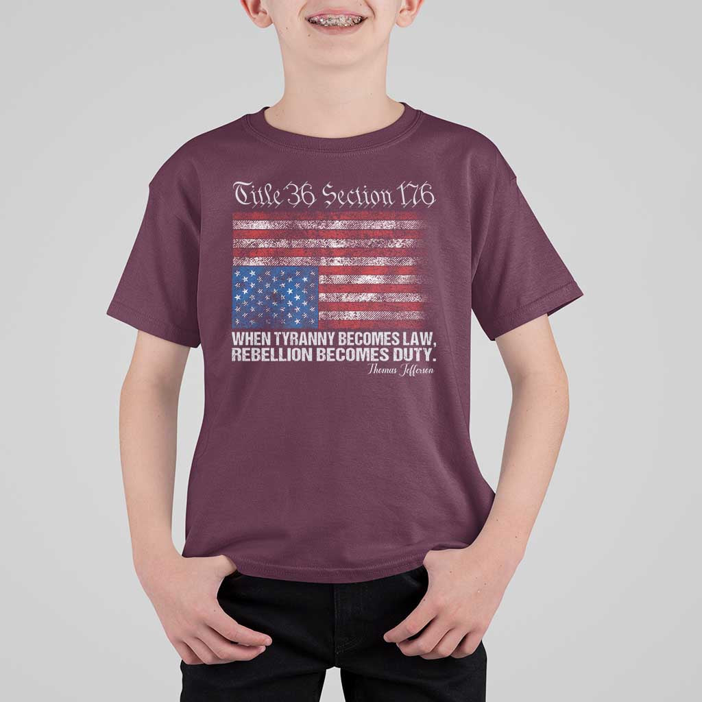 American Flag Upside Down Thomas Jefferson T Shirt For Kid When Tyranny Becomes Law Rebellion Becomes Duty
