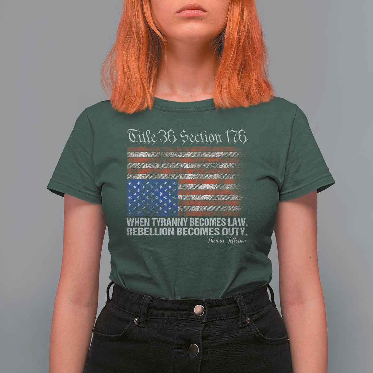 American Flag Upside Down Thomas Jefferson T Shirt For Women When Tyranny Becomes Law Rebellion Becomes Duty