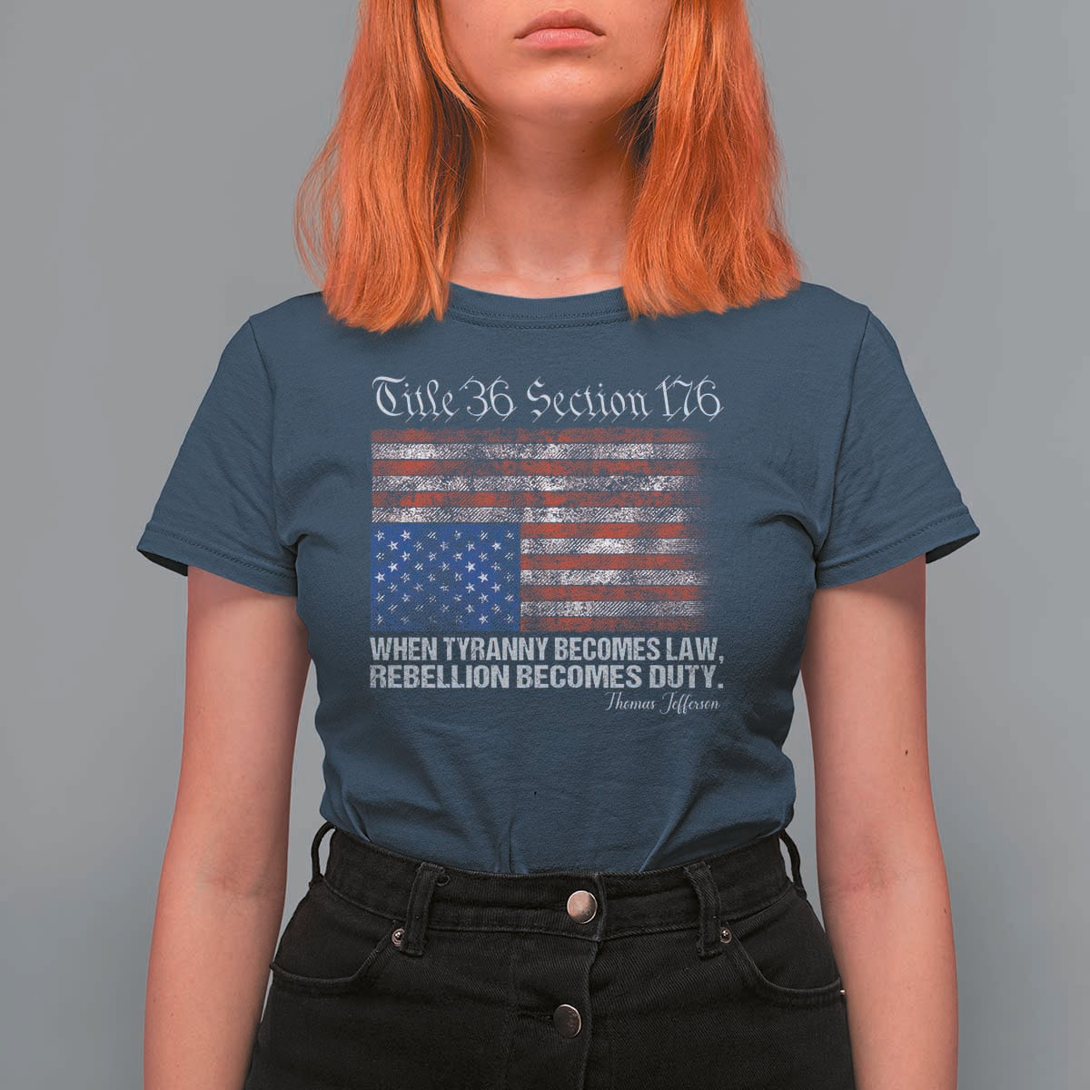 American Flag Upside Down Thomas Jefferson T Shirt For Women When Tyranny Becomes Law Rebellion Becomes Duty
